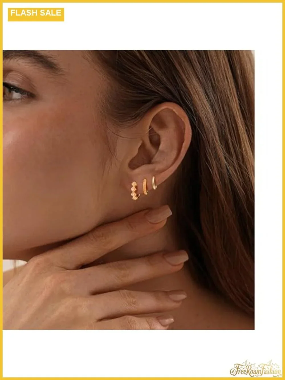 3 Pair Gold Plated Hoop Earrings Set 14K Hypoallergenic Stackable Dainty CZ